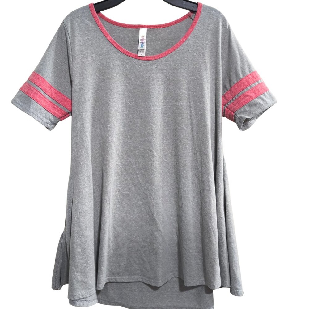 LuLaRoe Perfect Tee XS Gray Pink Ringer Tunic Top